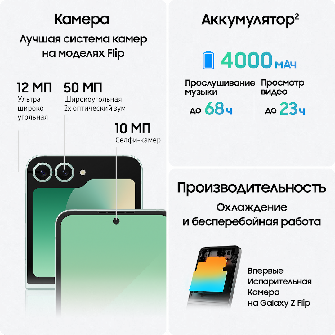 Смартфон Samsung Galaxy Z Flip6 256Gb, мятный (РСТ)— фото №4